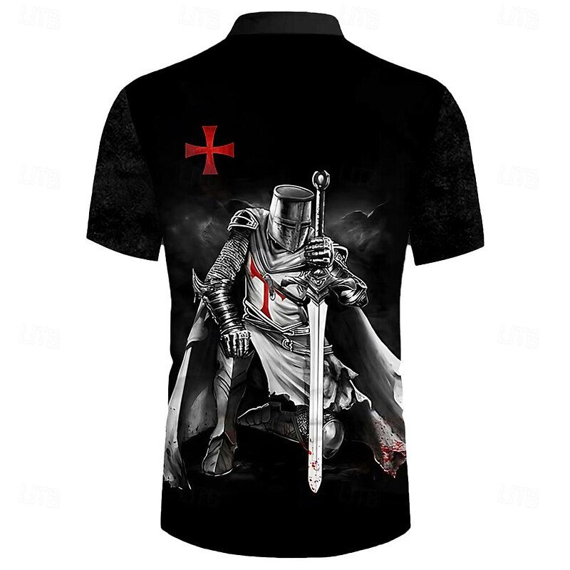 Templar Cross Knights Templar Retro Vintage Men's 3D Print T shirt Tee Sports Outdoor Casual Daily T shirt Black Short Sleeve Crew Neck Lace Up Neck Shirt Spring & Summer Clothing Apparel S-3XL2