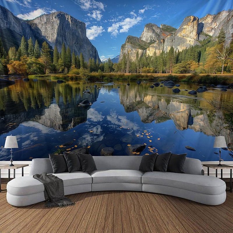 Lake Mountain Landscape Hanging Tapestry Wall Art Large Tapestry Mural Decor Photograph Backdrop Blanket Curtain Home Bedroom Living Room Decoration4