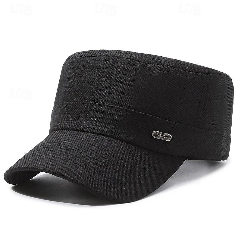 Men's Unisex Flat Cap Baseball Cap Military Cap Cadet Hat Black Navy Blue Polyester Vintage Fashion Casual Street Daily Plain Adjustable Breathable