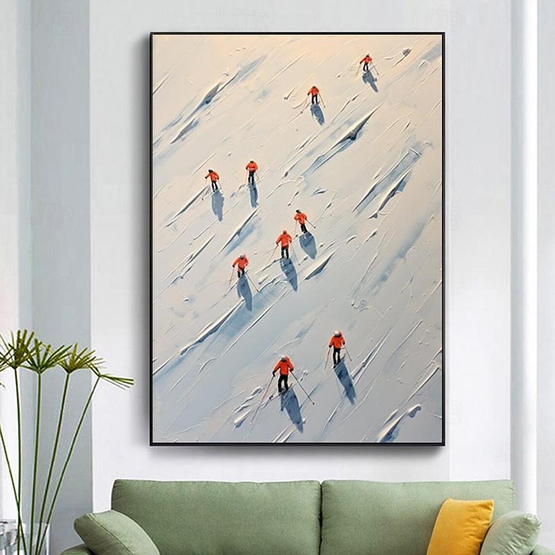 Original Ski Sport Painting On Canvas Custom Painting Texture Wall Art Personalized Gift Skier On Snowy Mountain Art White Snow Skiing Art No Frame2