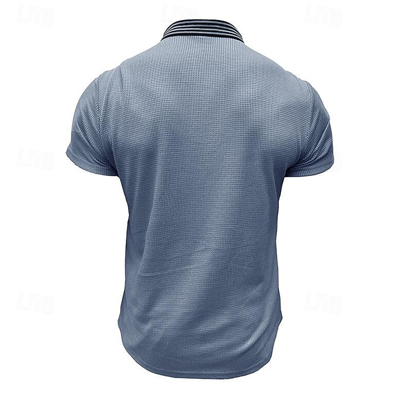 Men's Waffle Polo Shirt Golf Shirt Casual Holiday Lapel Ribbed Polo Collar Short Sleeve Fashion Basic Plain Button Soft Summer Spring Regular Fit Army Green Black White Burgundy Navy Blue Khaki4