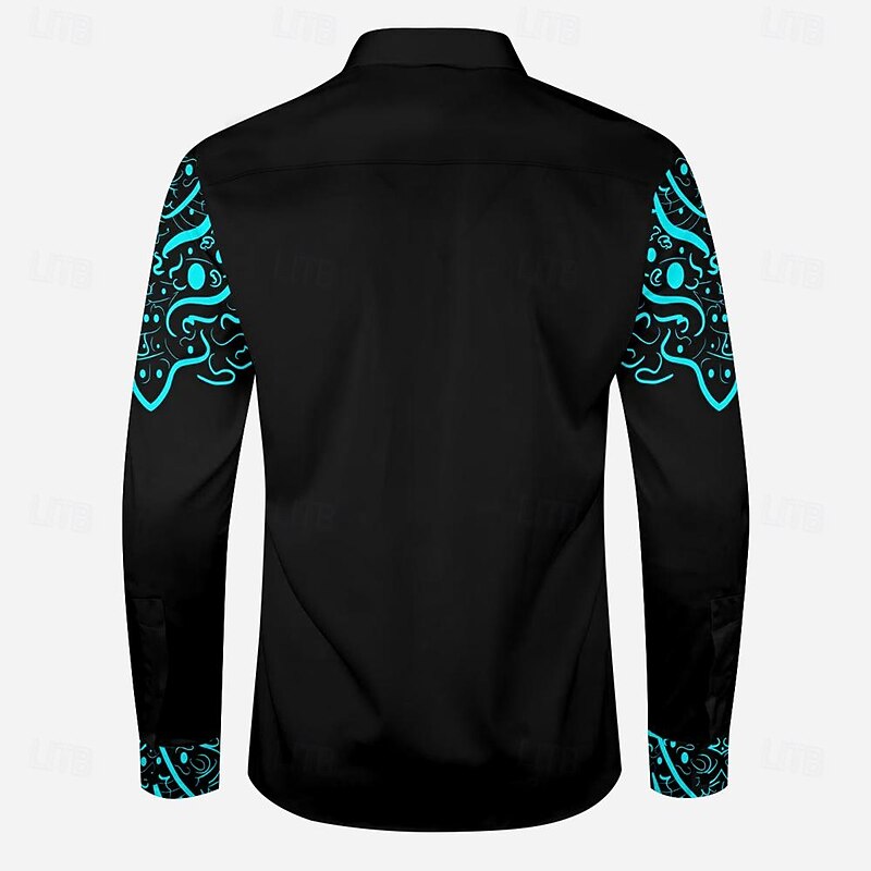 Men's Shirt Western Shirt Cowboy Shirt Long Sleeve Vintage Western Style Outdoor Street Casual Daily Fall & Winter Turndown Buttons Print Black2