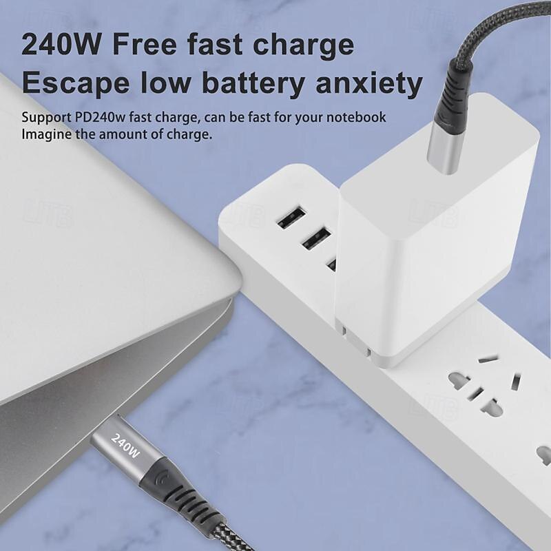 1 Pack USB 3.0 Cable 100W 3.3ft USB C to USB C 6 A Charging Cable Fast Charging High Data Transfer Nylon Braided Right Angle Durable For Macbook iPad Samsung Phone Accessory2