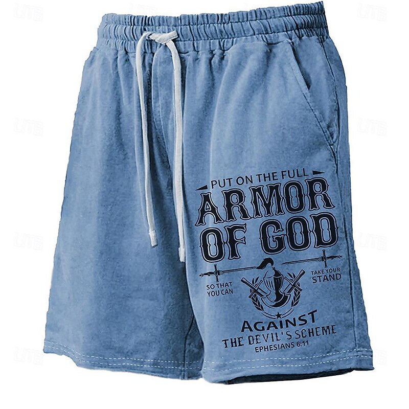 Men's Graphic Shorts "Put On The Full Armor Of God" Ephesians 6:11 Religious Quote Drawstring Casual Pockets4