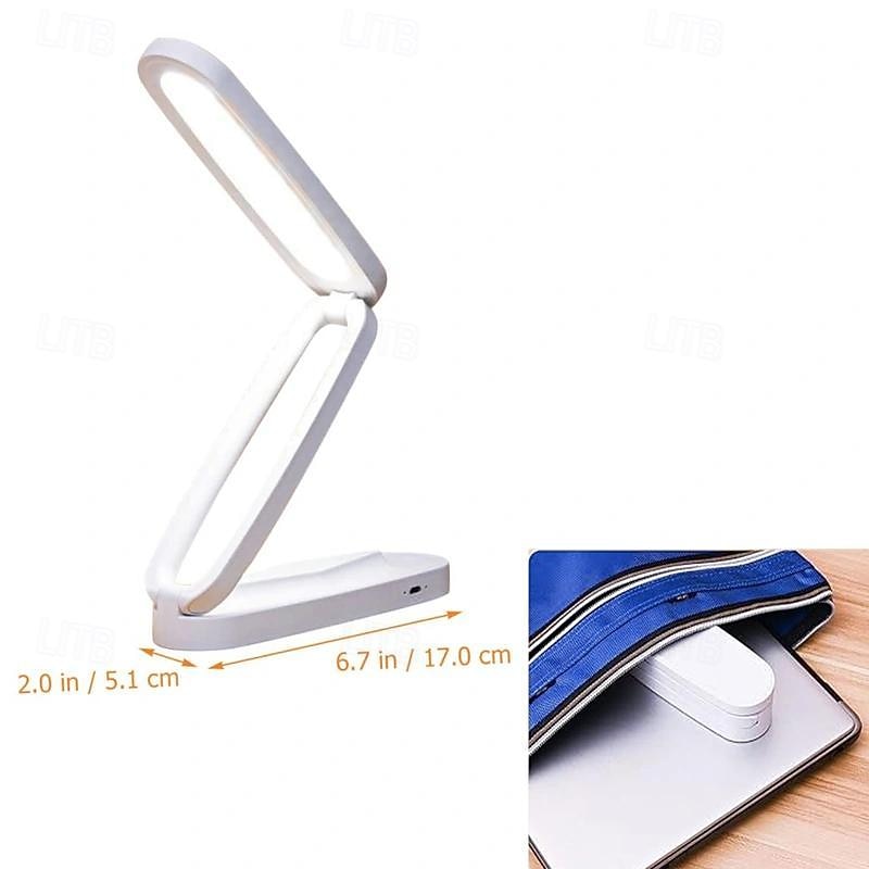 Modern Style LED Table Lamp, Foldable Reading Light with Touch Control, USB Desk Lamp with 3-Level Dimmable Brightness, Rechargeable Lithium Battery, Polished Plastic Finish - Portable Wireless2
