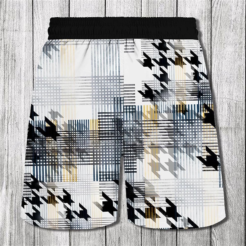 Men's Geometric Plaid Color Block Swim Shorts Board Shorts Swimming Trunks Mid Waist Fashion Streetwear Designer Casual Daily Holiday Pocket Elastic Waist 3D Print Designer Clothing Apparel2
