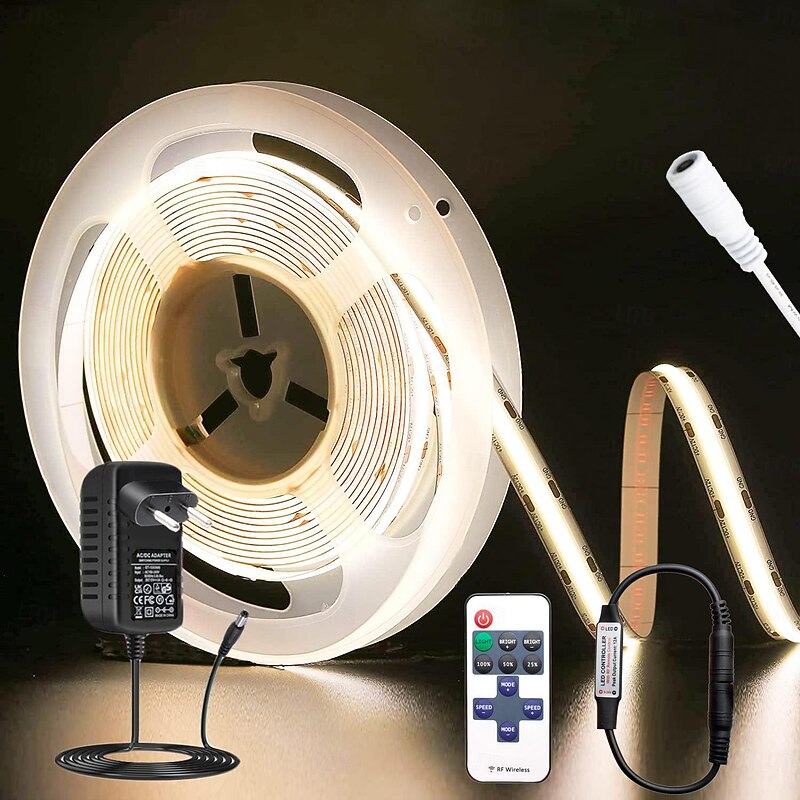 COB LED Light Strip with RF11 Key Remote Control 16.4ft Adjustable Ultra Bright Warm White Natural Light White COB Light Strip DIY Self-adhesive Indoor Suitable for Living Rooms Shelves Cabinet2