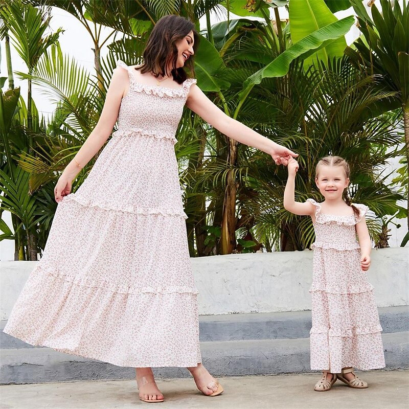 Mommy and Me Dresses Graphic Home Pink Sleeveless Knee-length Mommy And Me Outfits Daily Matching Outfits2