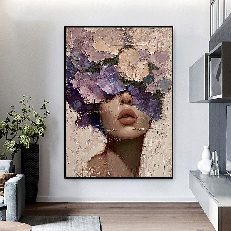 Abstract Lady Painting hand painted Woman Face Painting Large handmade Faceless Portrait Artwork Flower Figurative Canvas Art Framed Woman Art Home Decor2