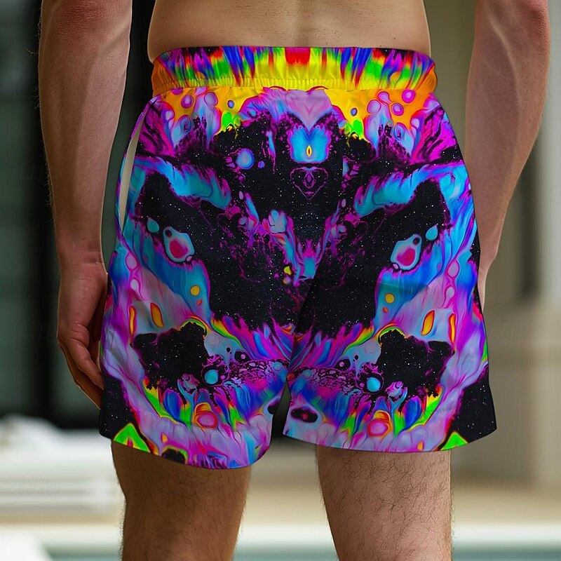 Men's Optical Illusion Multi Color Colorful Swim Trunks Swim Shorts Board Shorts Mid Waist Fashion Streetwear Designer Casual Daily Holiday Pocket Elastic Waist 3D Print Designer Clothing Apparel2