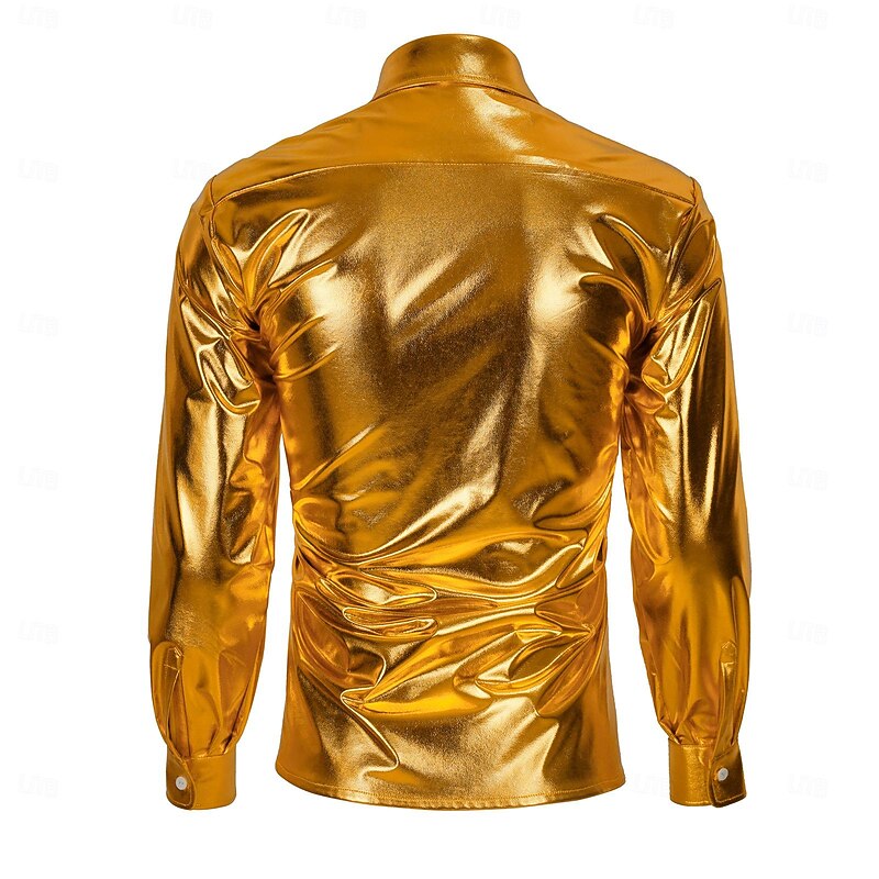 Metallic Retro Vintage 1970s Outfits Shirt Bell Bottom Pants Fancy Dress Men's Carnival Costume Halloween Carnival Masquerade Pride Parade Pride Month Fancy Party Adults Shirt Pants3