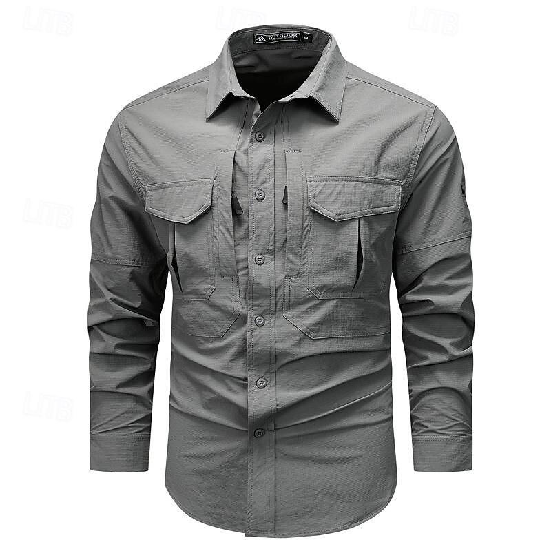 Men's Shirt Workwear Shirts Work Shirt Button Up Shirt Cargo Shirt Black khaki Army Green Gray Long Sleeve Plain Turndown Vacation Holiday Front Pocket Clothing Apparel Fashion Casual Comfortable3