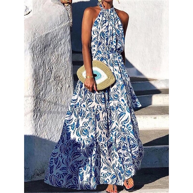 Women's Casual Dress Swing Dress Floral Print Halter Neck Long Dress Maxi Dress Stylish Casual Daily Date Sleeveless Summer