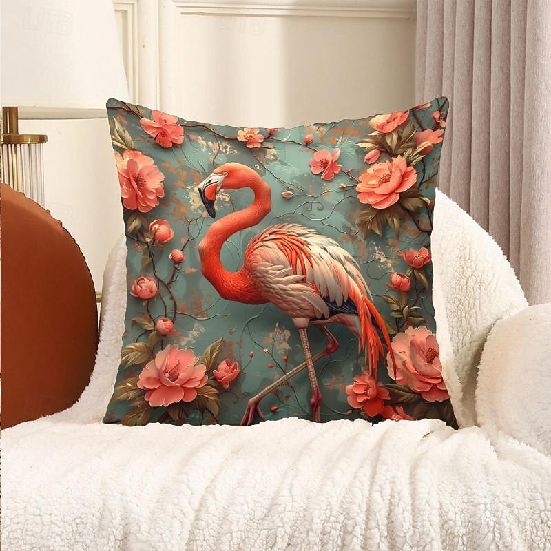 Valentine's Day Flamingo Roses Decorative Toss Pillows Cover 1PC Soft Square Cushion Case Pillowcase for Bedroom Livingroom Sofa Couch Chair