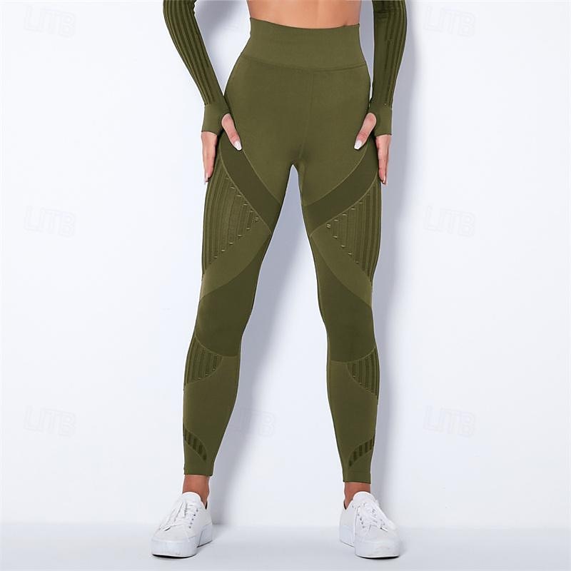 Women's Yoga Pants Yoga Leggings Patchwork Mesh High Waist Pilates Gym Workout Workout Tights Color Block Dark Grey Black Army Green Spandex Sports Activewear Stretchy Slim2