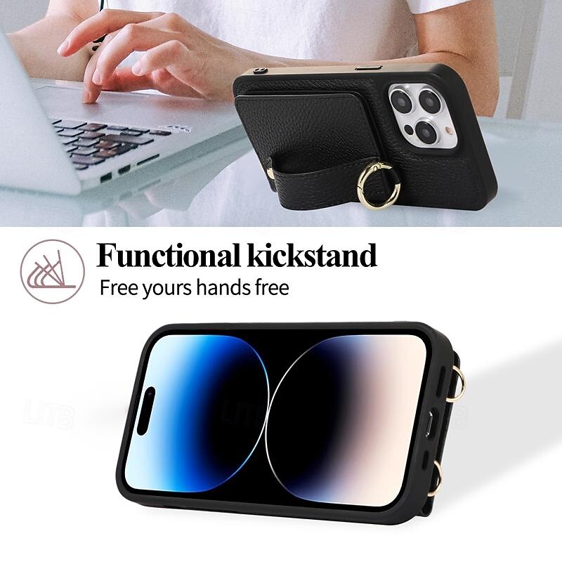 Phone Case For iPhone 17 Pro Max 17 Air 16 15 14 Pro Max Plus 13 12 11 Pro Max Back Cover with Stand Holder with Wrist Strap Card Slot Retro TPU Metal PU Leather3