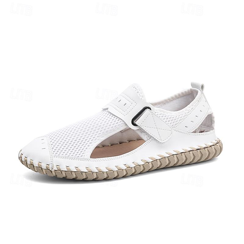 Men's Breathable Mesh Leather Sandals – Casual Hook and Loop Outdoor Fisherman Shoes for Summer Walking and Beach Travel2
