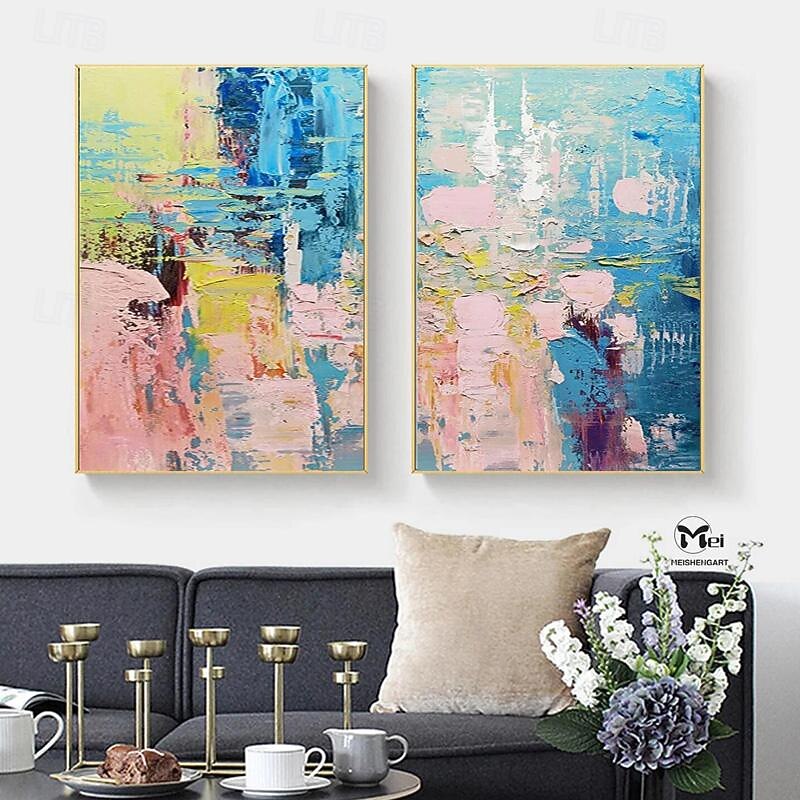 Handmade Colorful Abstract Painting on Canvas Pink Painting Blue Painting Bright Wall Art Fantasy Painting Texture Painting Large Abstract Painting Framed Ready To Hang