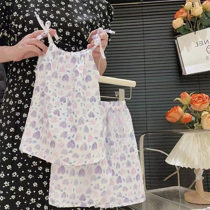 Summer Oil Painting Style New Suspender Set For Girls With Suspender Skirts And Pants Two-Piece Set  Vest Skirt4