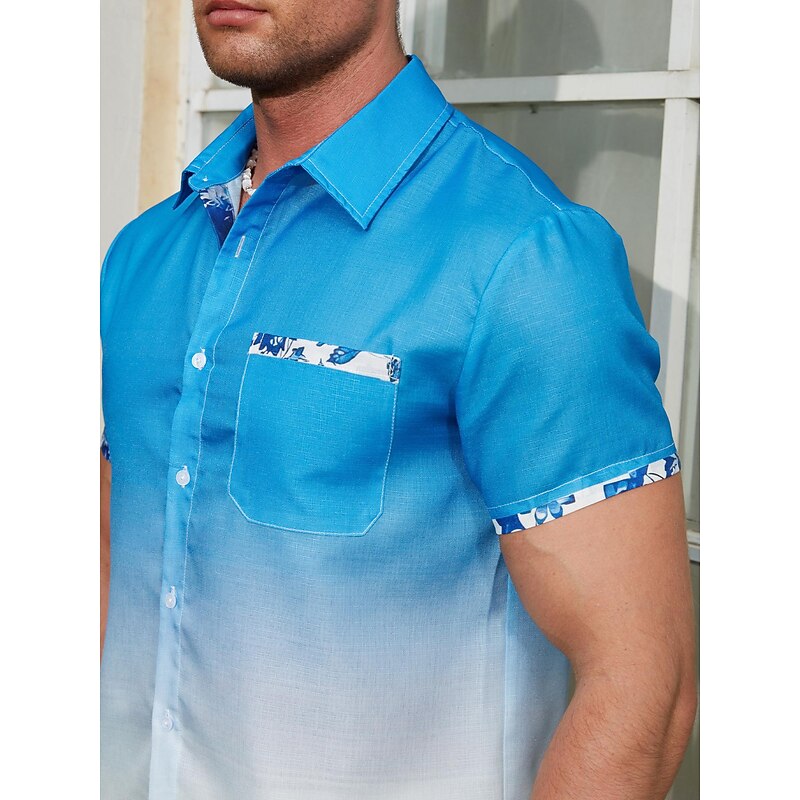 Men's Gradient Tropical Flowers Shirt Summer Hawaiian Shirt Aloha Shirt Short Sleeve Shirt Turndown Casual Outdoor Street Casual Daily Yellow Pink Blue S M L3