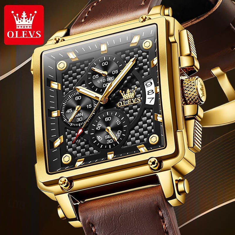 OLEVS Men Quartz Watch Creative Outdoor Sports Fashion Luminous Calendar Chronograph Waterproof Leather Watch2