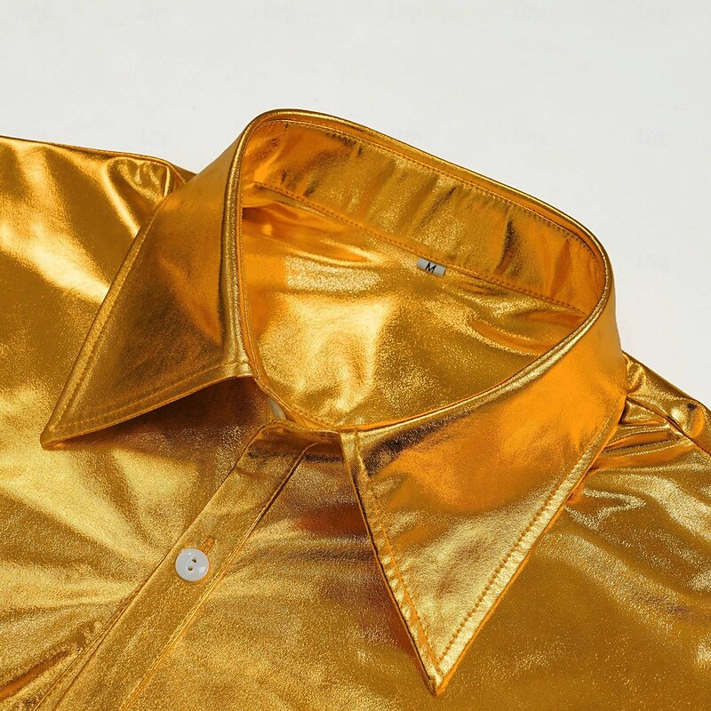 Metallic Retro Vintage 1970s Outfits Shirt Bell Bottom Pants Fancy Dress Men's Carnival Costume Halloween Carnival Masquerade Pride Parade Pride Month Fancy Party Adults Shirt Pants4