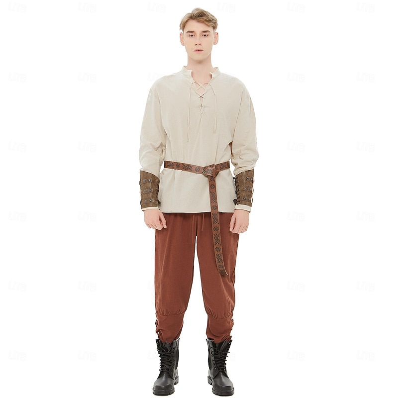 Retro Vintage Medieval Renaissance Armor Outfits Pirate Pants Viking Ranger Elven Fancy Dress Men's Viking Fantasy Halloween Carnival Masquerade Party Renaissance Fair LARP Adults Top Pants