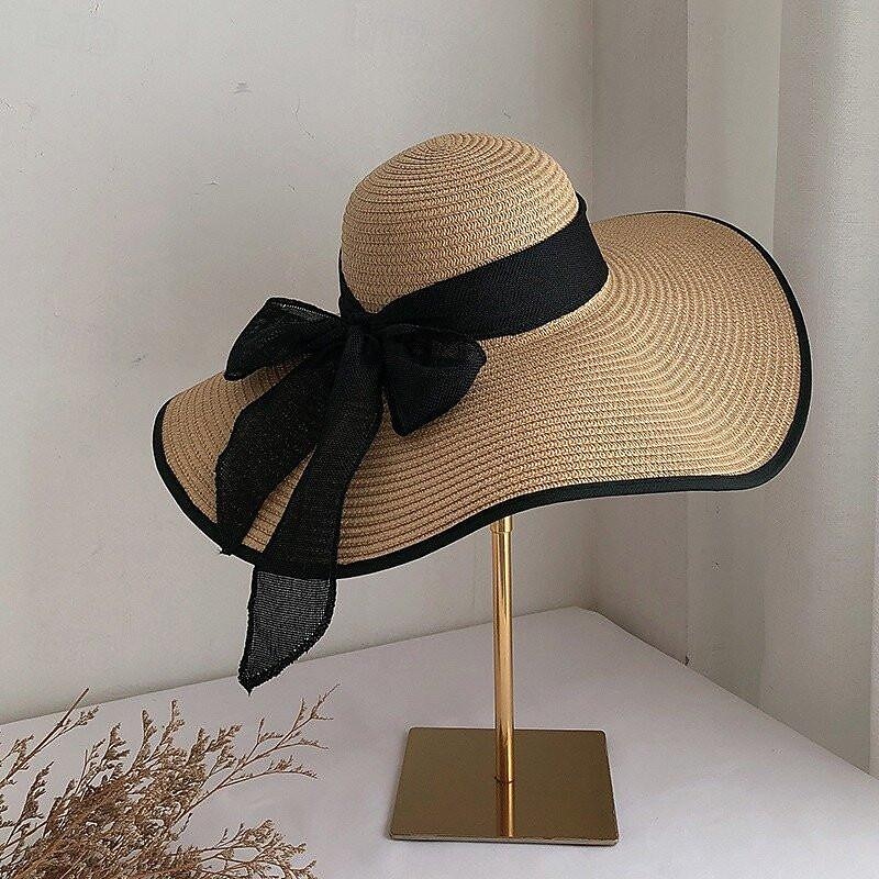 Women's Hat Straw Hat Sun Hat Portable Sun Protection Breathable Street Daily Weekend Bow Pure Color