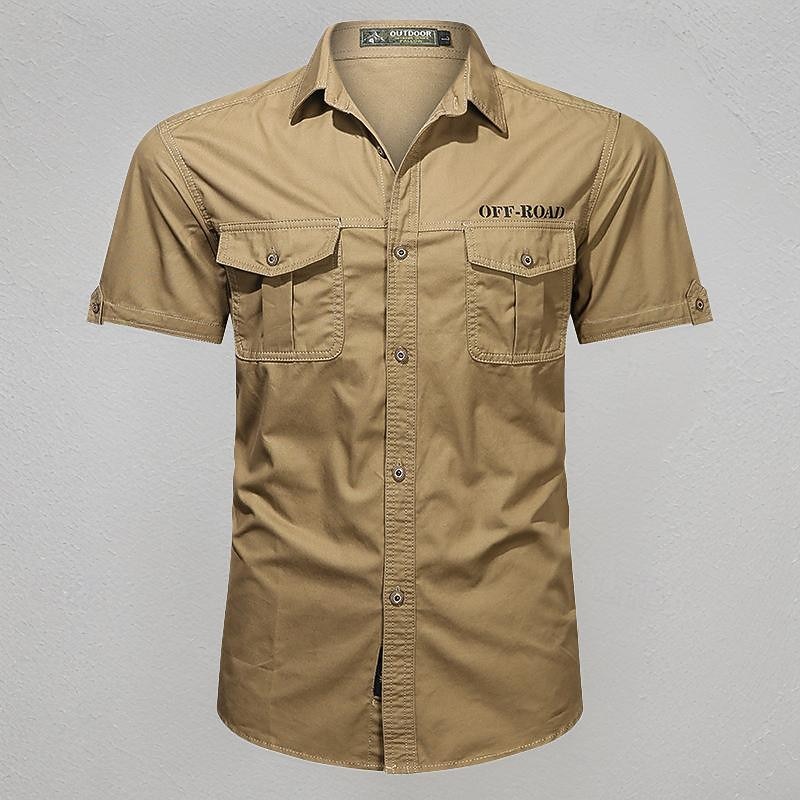Men's Shirt Workwear Shirts Work Shirt Button Up Shirt Cargo Shirt Red khaki Army Green Dark Blue Beige Short Sleeve Plain Lapel Vacation Hawaiian Pocket Clothing Apparel Fashion Casual Comfortable
