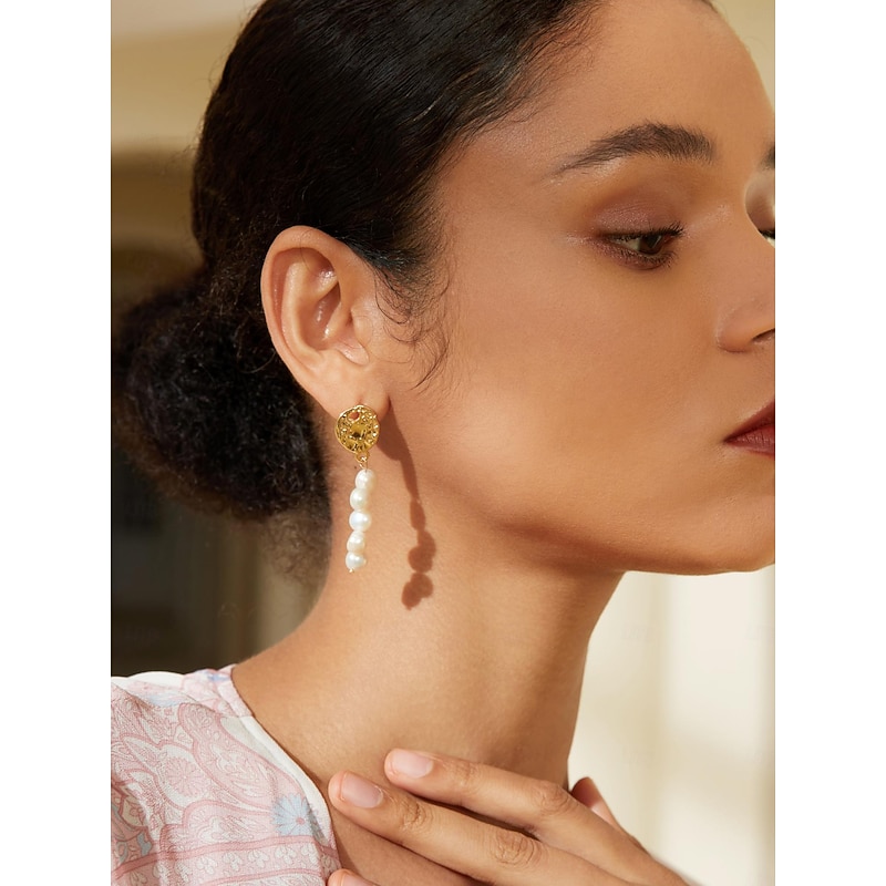 Women's Drop Earrings Gold Brass Pearl Elegant3