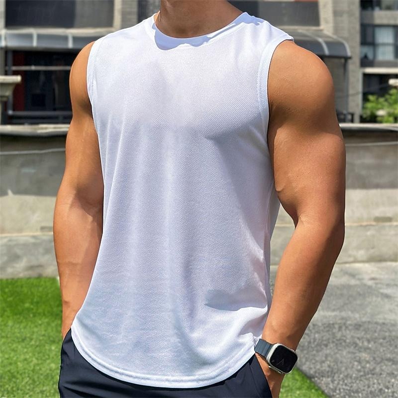Men's Workout Tank Top Running Tank Top Gym Tank Top Sleeveless Vest / Gilet Casual Athleisure Solid Colored Quick Dry Soft Breathable Gym Workout Walking Jogging Sportswear Activewear Black White