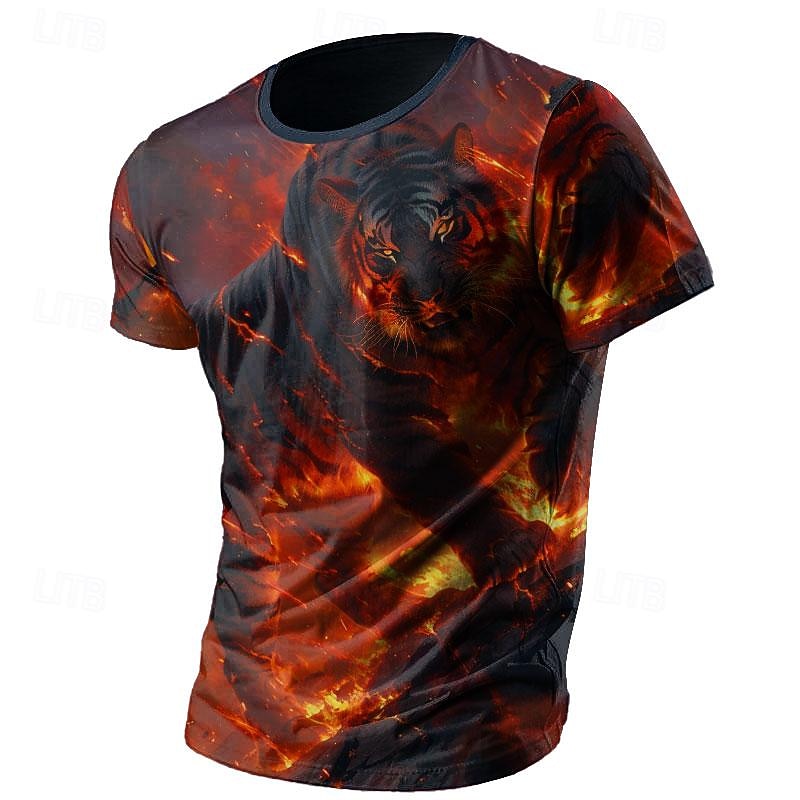Men's Animal Tiger Flame Mars T Shirt Short Sleeve T shirt 3D Print Crew Neck Shirt Fashion Designer Athleisure Street Sports Outdoor Black 1 Black 2 Summer Spring Clothing Apparel S M L XL XXL XXXL4