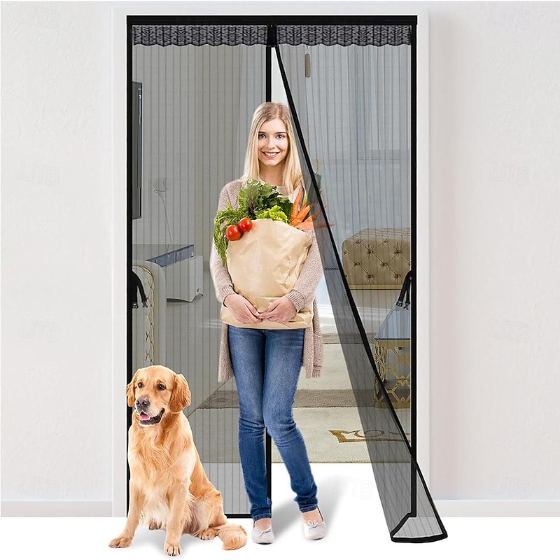 Magnetic Fly Screen Door, Home Insect Protection Balcony Door, Magnetic Curtain, Fly Screen, Windproof for Balcony Door, Living Room, Cellar Door and Patio Door, Adhesive