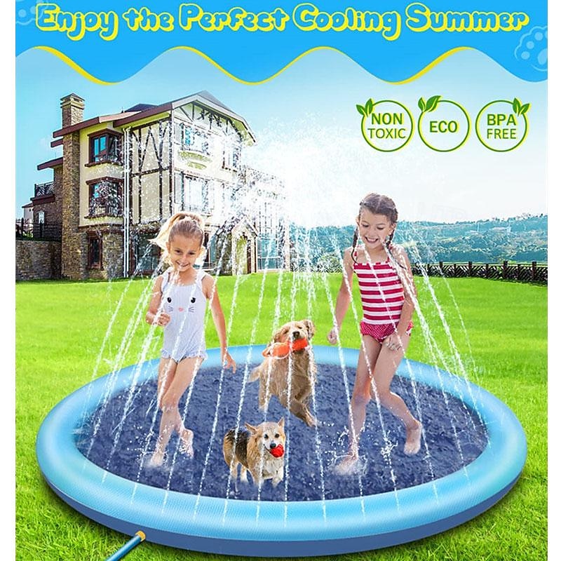 Splash Pad, 39in/59in/67in Anti-Slip Splash Pad for Kids Dogs Thickened Dog Pool Splash Sprinkler Pad Durable Summer Outdoor Water Toys for Baby Toddler Boys Girls Pet3