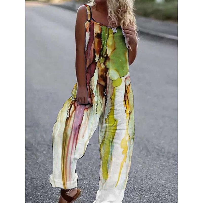 Women's Normal Overall Streetwear Floral Sleeveless Square Neck Print Street Daily Regular Fit White Pink Orange Summer2