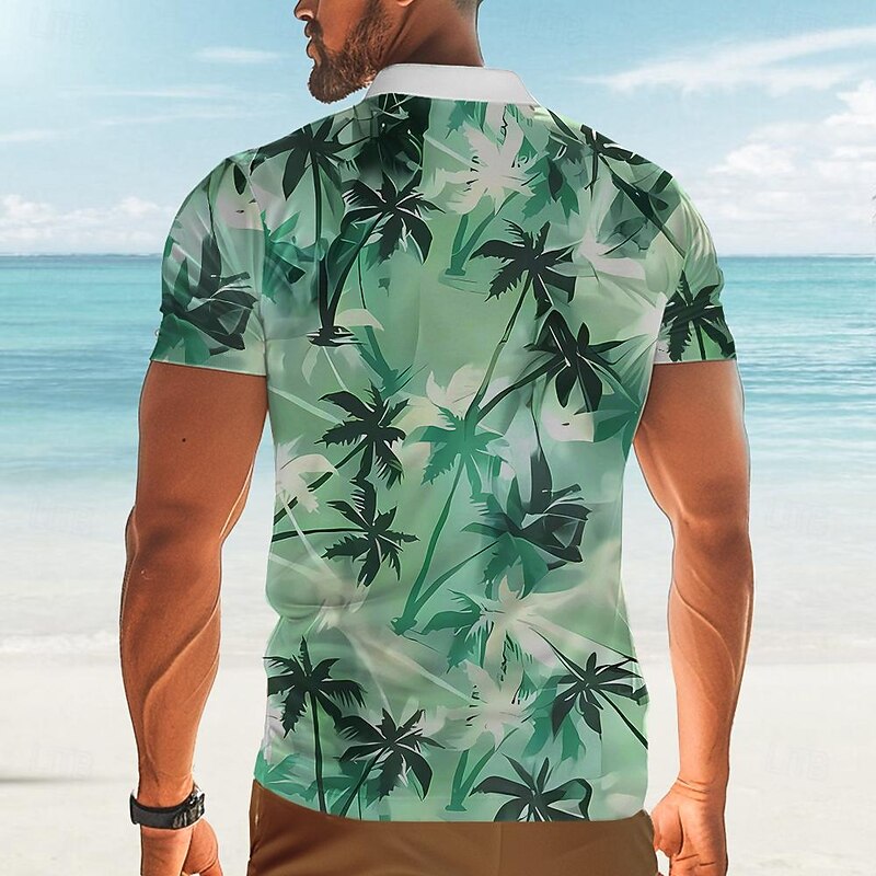 Kentucky Derby Men's Hawaiian Polo Shirts Golf Shirt Short Sleeve Polo Shirts Collared Shirts Beach Wear Vacation Wear Tropical Wear Party Outfits Buttons 3D Print Spring & Summer Green2