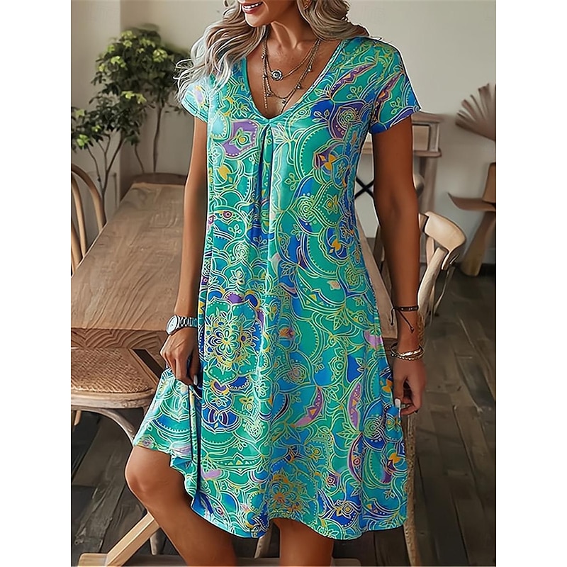 Women's Mini Dress Petite Dress Casual Dress Summer Dress Boho Dress Stylish Casual Vacation Daily Date Regular Fit Floral Short Sleeve V Neck Black White Royal Blue Green Summer