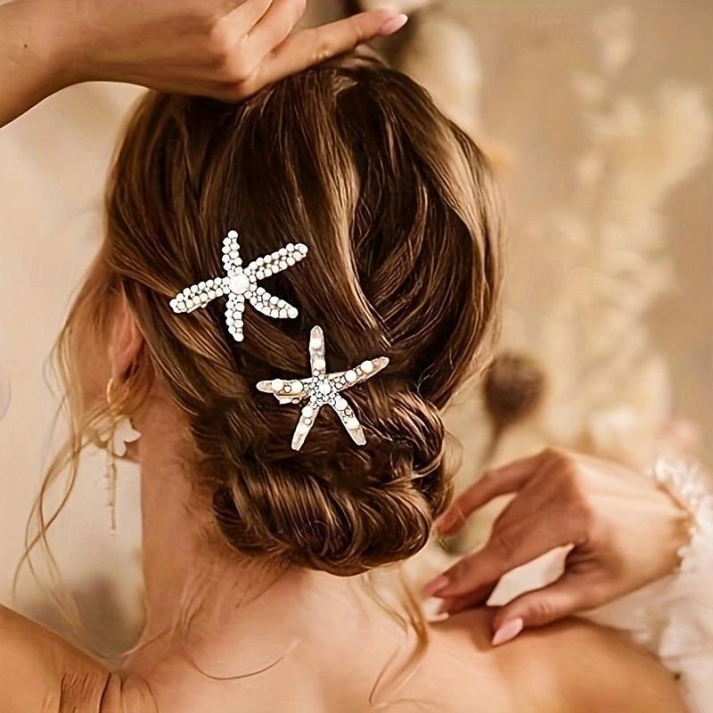 Vintage Faux Pearl Decorative Starfish Shaped Hair Clip Elegant Hair Barrette For Women And Girls Daily Wear2