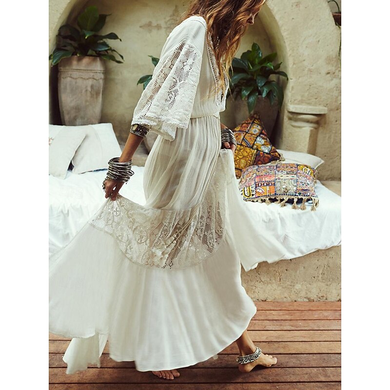 Women's Mini Dress White Dress Swing Dress Summer Dress Boho Dress Streetwear Maxi Basic Vacation Street Holiday Regular Fit Half Sleeve V Neck White Summer2