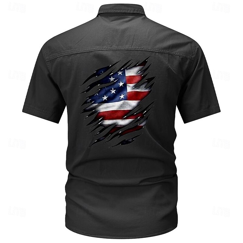Men's National Flag Work Shirt Western Shirt Cargo Shirt Short Sleeve Casual Tactical Going out Summer Turndown Buttons Print Black Green Dark Blue Beige Gray4