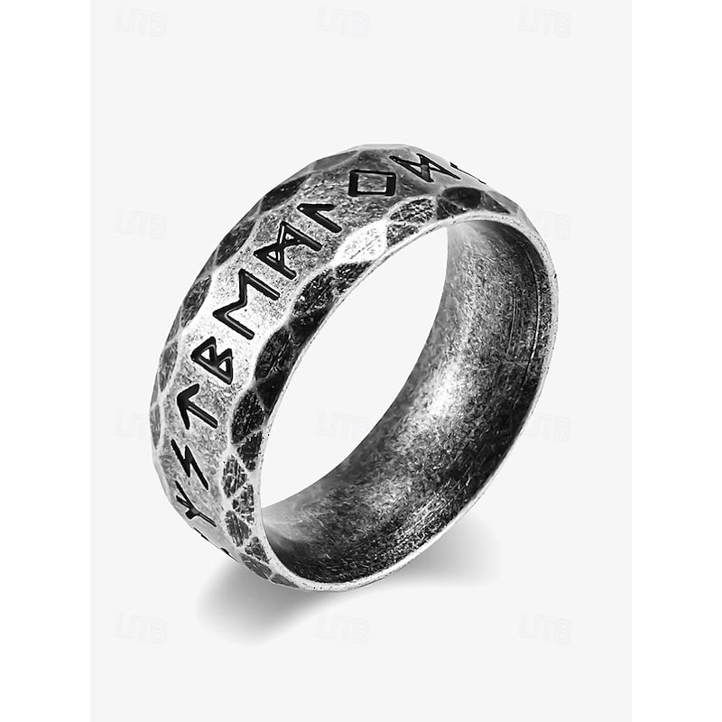 Men's Ring Ancient silver Steel Black Stainless Steel Titanium Steel Vintage Nordic