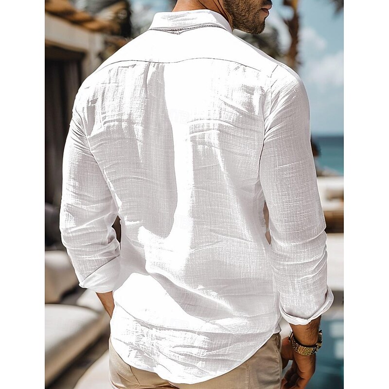 Men's Shirt Linen Shirt Summer Shirt Beach Wear Button Up Shirt Plain Casual Daily White Long Sleeve Collar Spring & Summer Clothing Apparel2