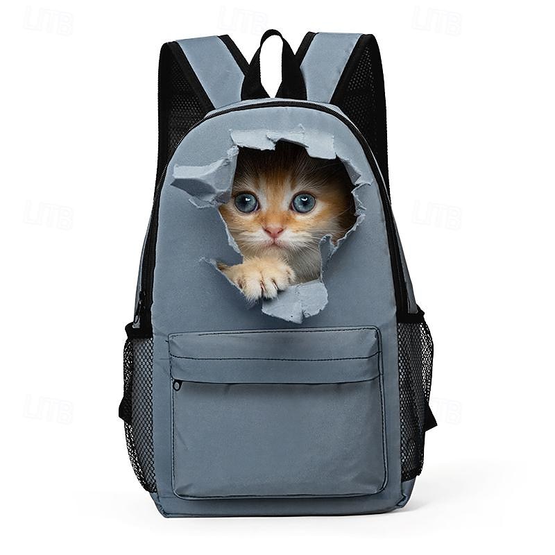 3D Cute Cat Backpack with Ripped Wall Print – Large Capacity School Bag for Girls, Teens, and Cat Lovers, Lightweight Bookbag for Daily Use or Travel4