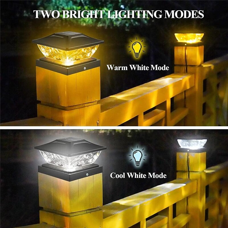 New Solar Powered LED Square Fence Light Solar Post Light White Warm Lamp Outdoor Lighting Waterproof Pillar IP65 Outdoor Solar Lamp for Garden  1PC4