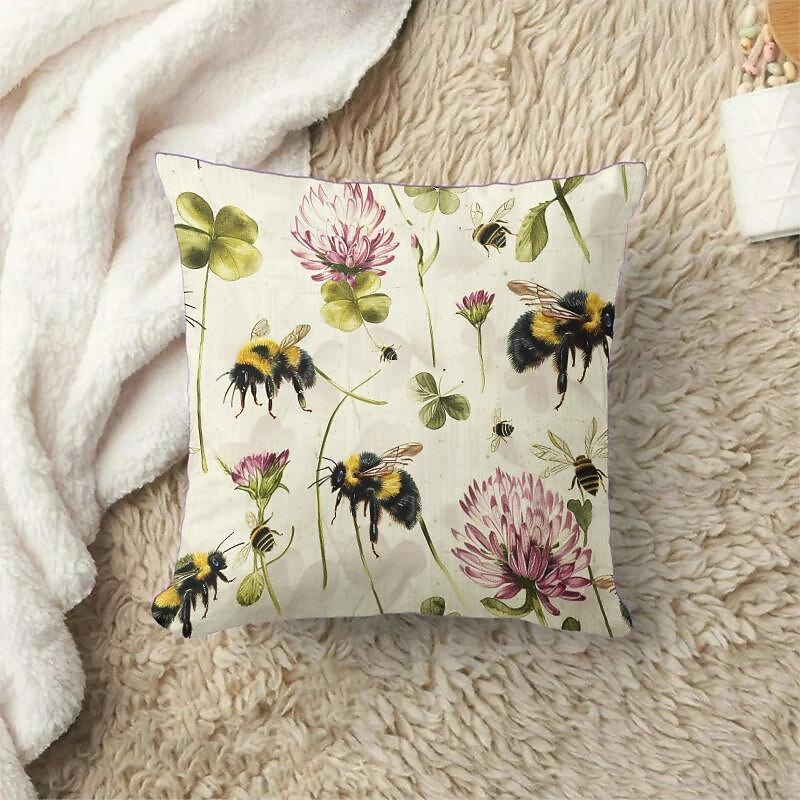 Summer Bees Decorative Toss Pillows Cover 2PC Soft Square Cushion Case Pillowcase for Bedroom Livingroom Sofa Couch Chair