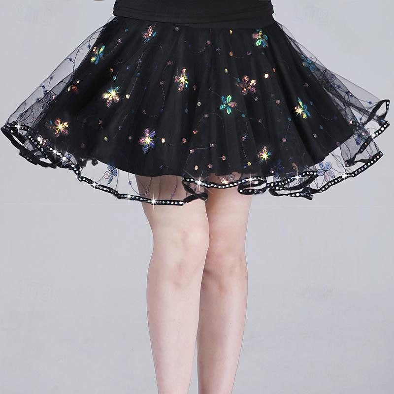 Latin Dance Ballroom Dance Skirts Pure Color Splicing Tulle Women's Performance Training High Polyester