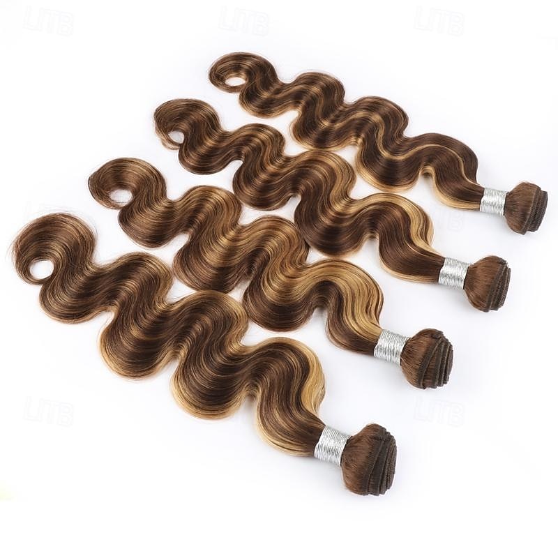 P4/27 Highlight Body Wave Bundles 100% Human Hair Bundles Brown Brazilian Hair Weave Bundle 10-28 inch 3 Remy Hair Bundles2