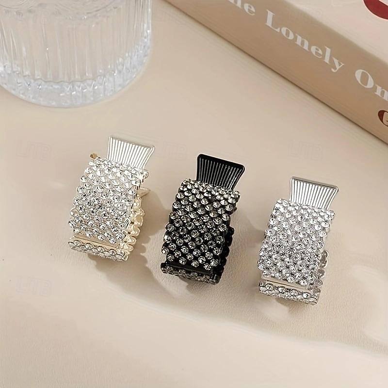 3pcs, Elegant Premium Shiny Rhinestone Hair Clips, Convenient Trendy Ponytail Fixed Buckles, Women Girls Casual Party Supplies, Gift Photo Props2