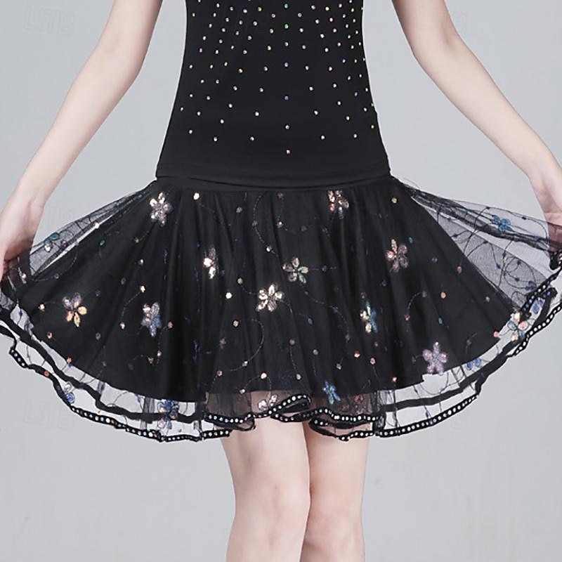 Latin Dance Ballroom Dance Skirts Pure Color Splicing Tulle Women's Performance Training High Polyester2