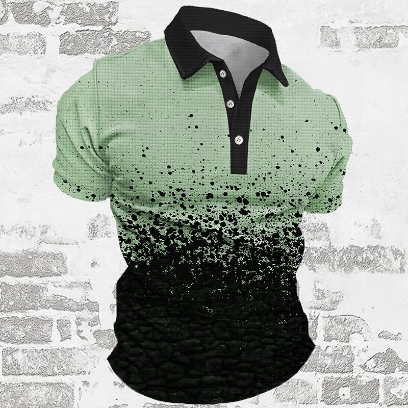 Men's Graphic Golf Shirt Short Sleeve Polo Shirts Collared Shirts Casual Vacation Wear Party Outfits Buttons 3D Print Summer Spring Black Blue Green4